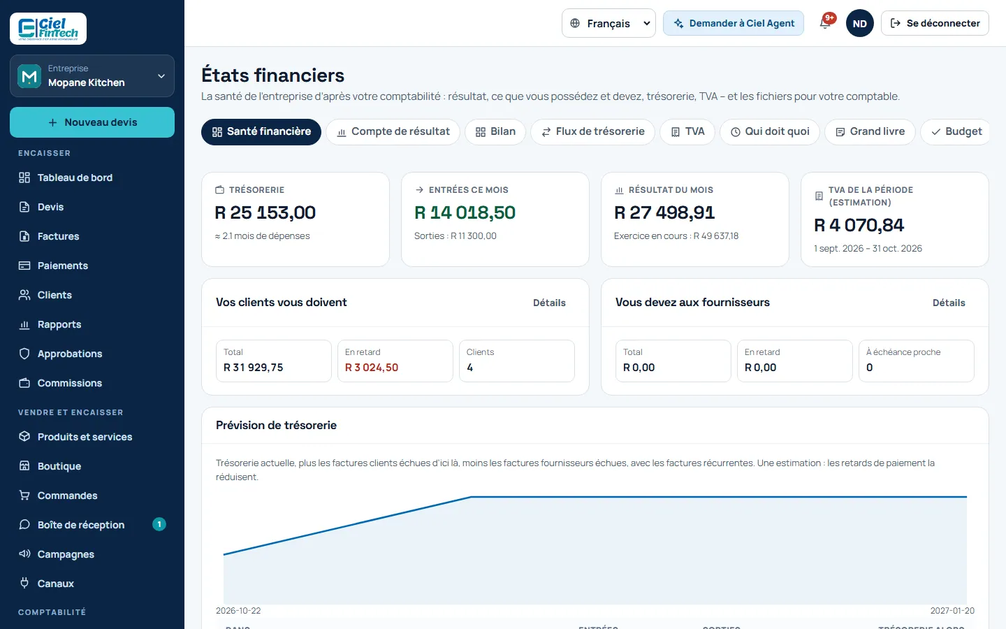 Capture d’écran : le compte de résultat dans la comptabilité