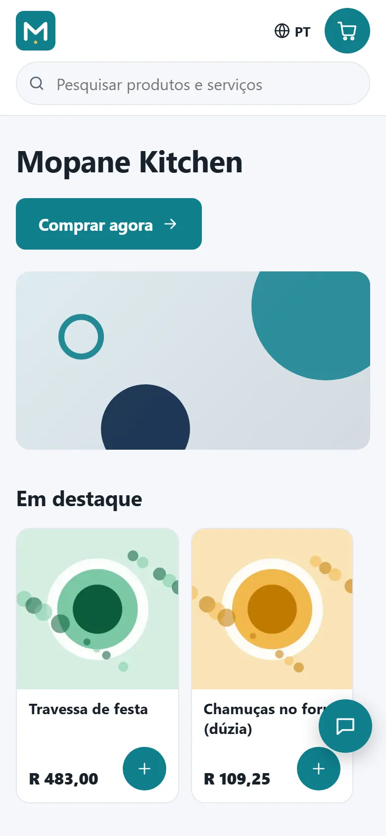 Captura de ecrã: uma loja online alojada com produtos